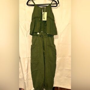 100% cotton tie front Olive Green Matching set | Sz Small